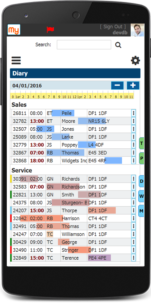 Appointment Diary CRM on Mobile Device