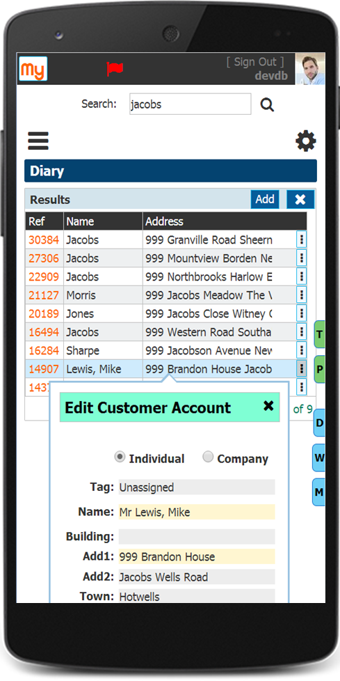Adding CRM Customer Account on Mobile Device